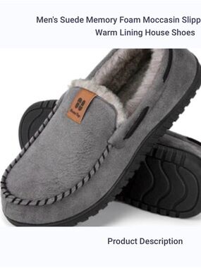 Hometop Men's Grey Fleece-Lined Slip-On Moccasin Suede Slippers Size 9